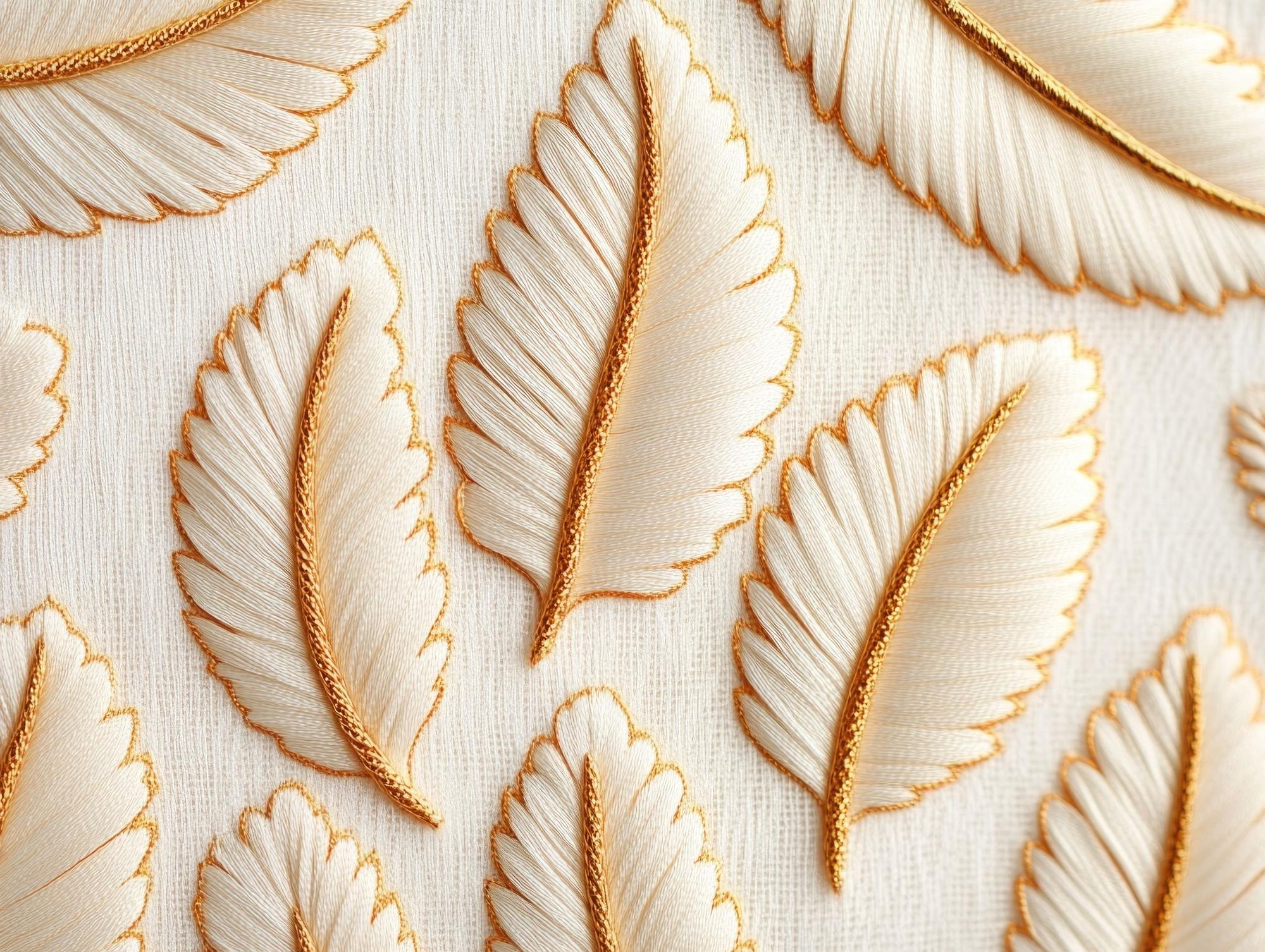 Nahaufnahme einer goldenen Stickerei auf weißem Stoff